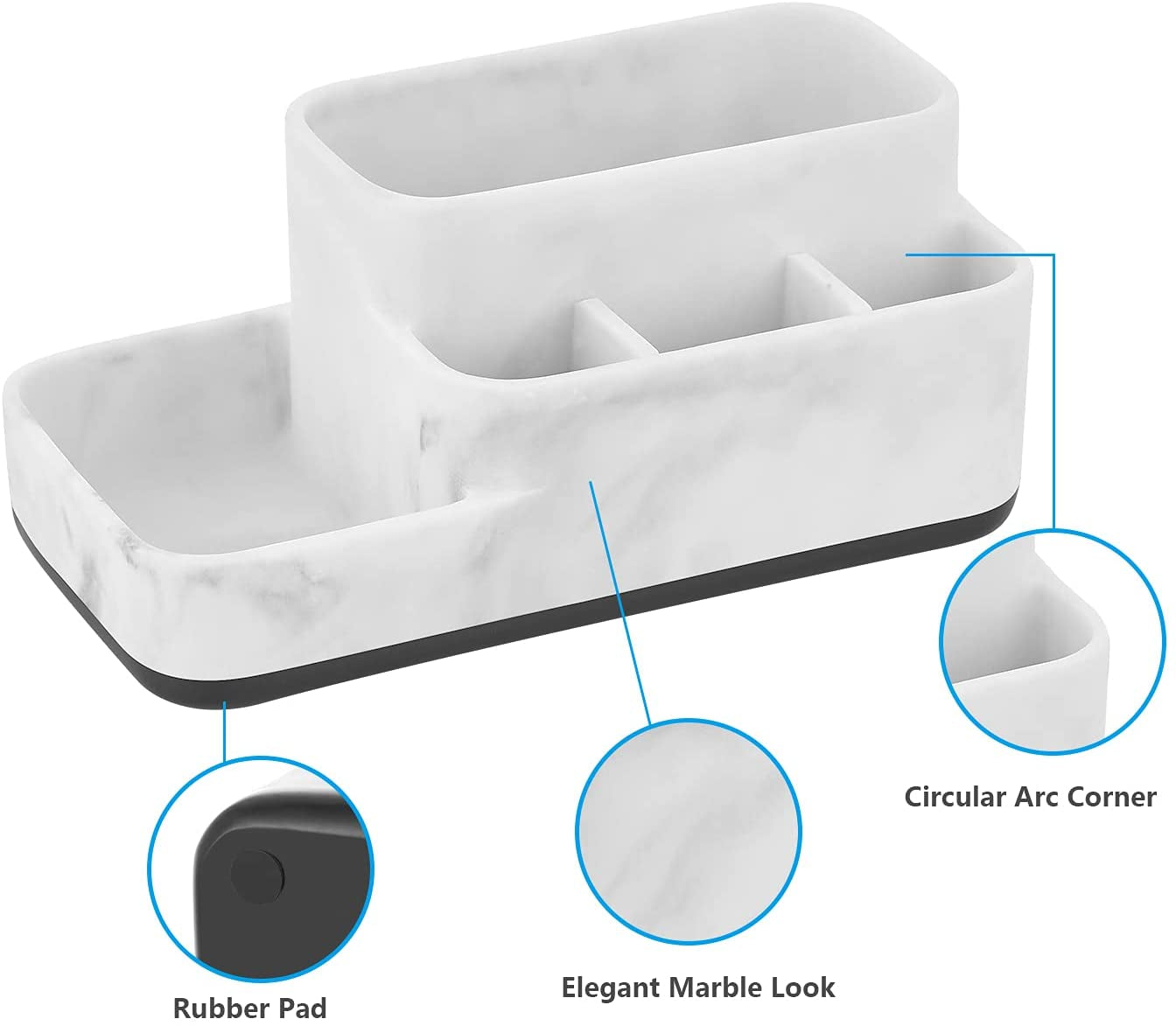 White Marble Toothbrush & Bathroom Organizer – Multi-Functional Countertop Storage.