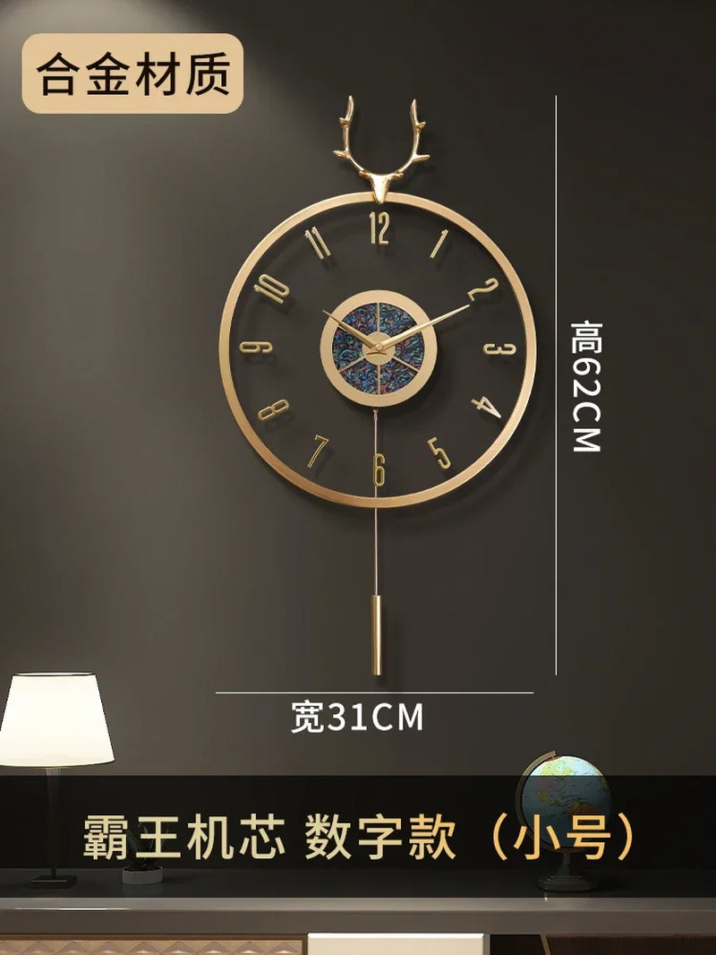 Nordic Modern Luxury Wall Clock Metal Copper Deer Head Creative Large Clocks Wall Home Decor Silent Watch Living Room Gift Ideas