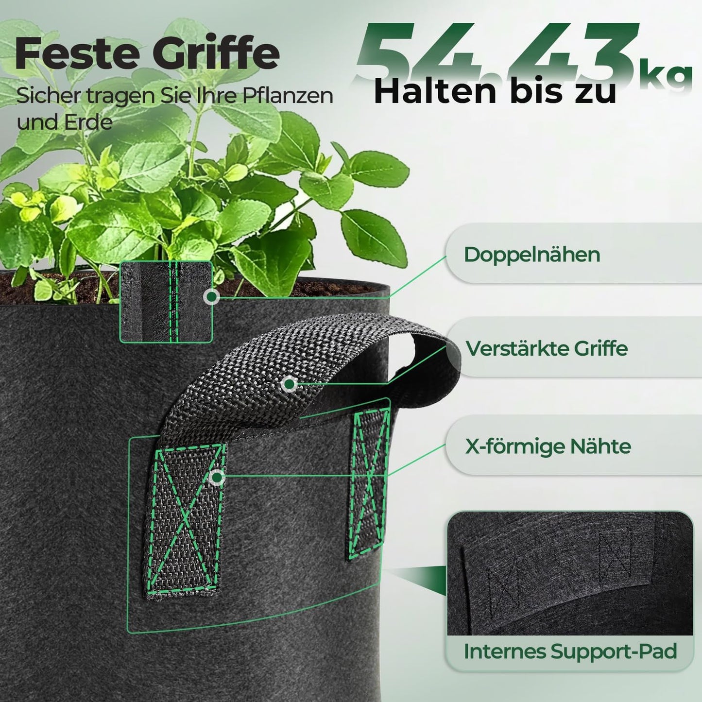 10-Gallon Fabric Grow Bags (5-Pack) – Heavy-Duty Nonwoven Planter Pots for Vegetables & Tomatoes, Black
