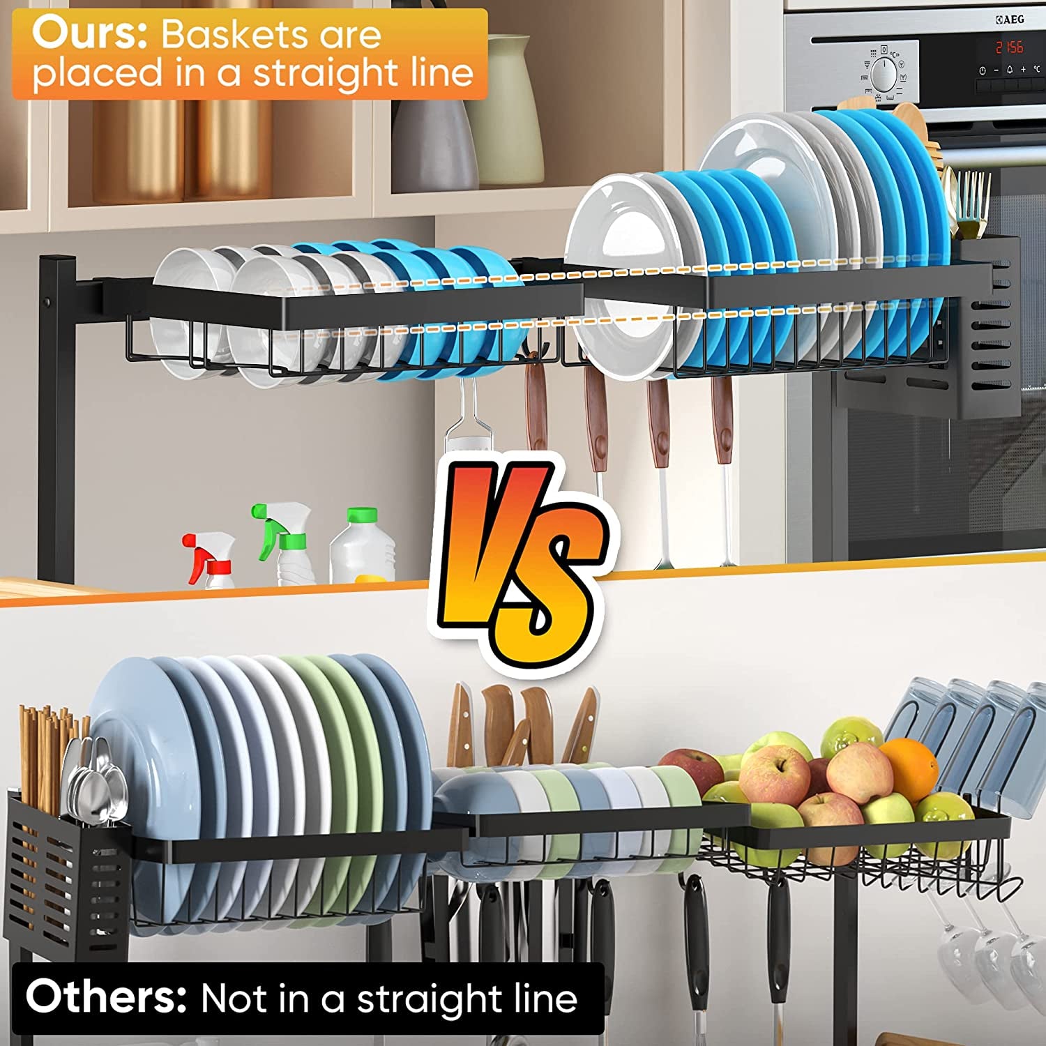 Adjustable Over-Sink Dish Drying Rack – 2-Tier Stainless Steel Kitchen Organizer (26"–38", Black)