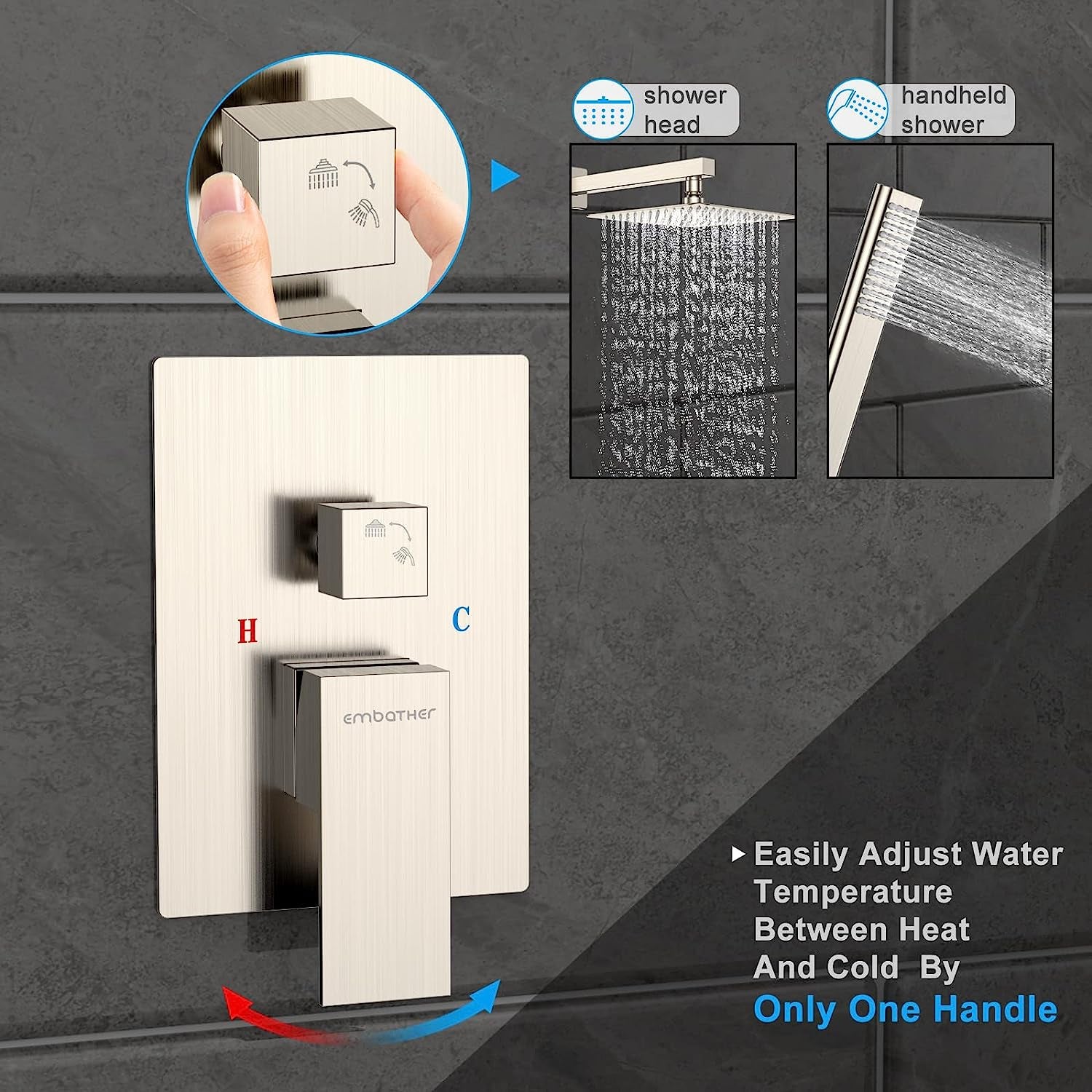 10-Inch Rain Shower System – Brushed Nickel, Handheld Combo with Valve & Mixer.