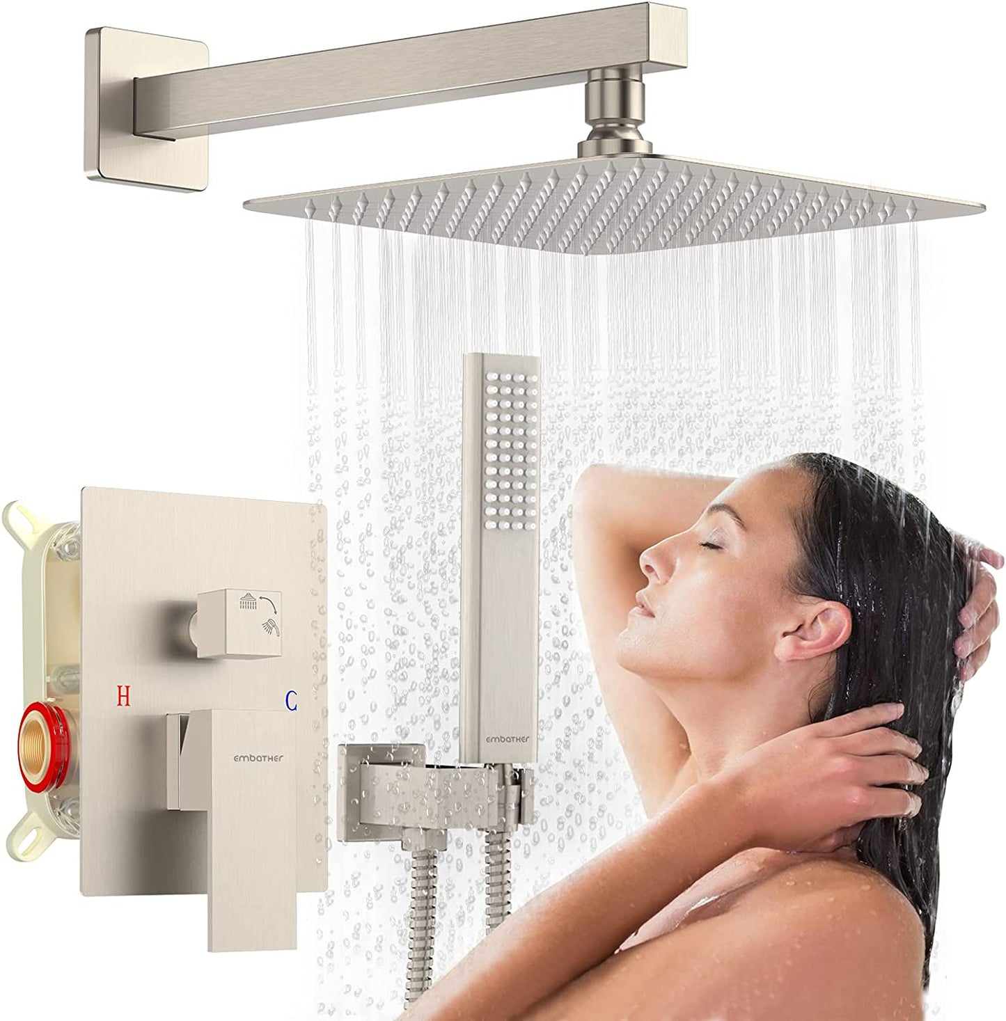 10-Inch Rain Shower System – Brushed Nickel, Handheld Combo with Valve & Mixer.