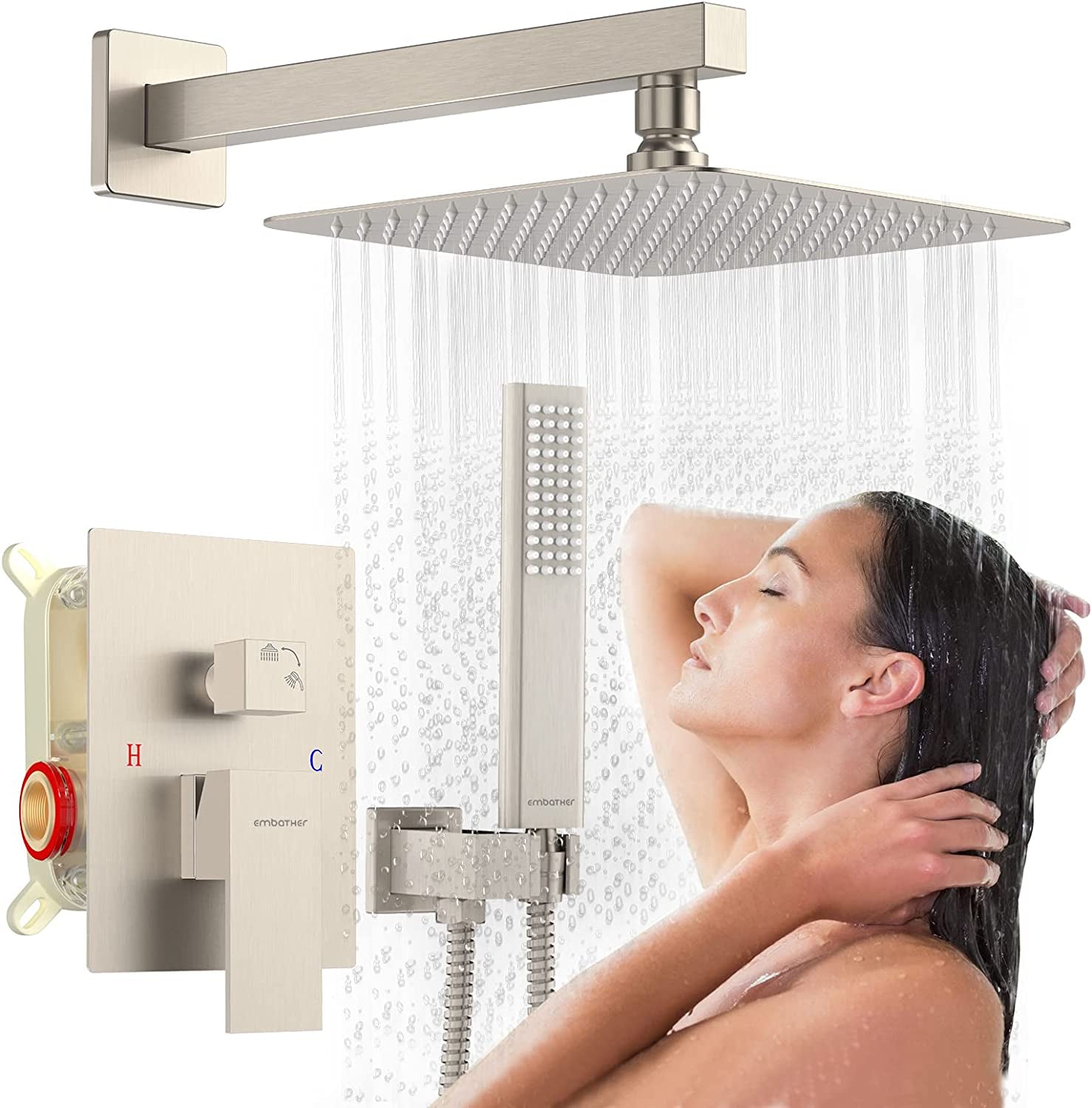 10-Inch Rain Shower System – Brushed Nickel, Handheld Combo with Valve & Mixer.