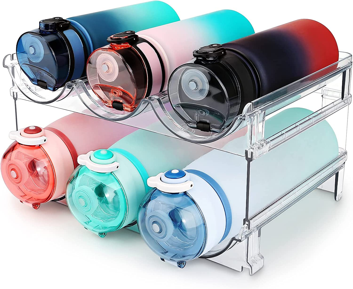 Stackable Water Bottle Organizer – 2-Pack Cabinet Storage Rack for Reusable Bottles & Tumblers