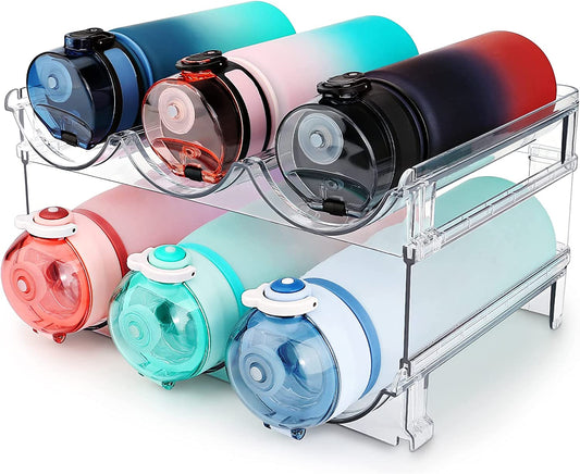 Stackable Water Bottle Organizer – 2-Pack Cabinet Storage Rack for Reusable Bottles & Tumblers