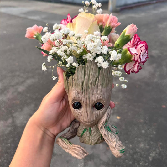 Baby Groot Pen Holder & Succulent Pot – 6" Grayish Brown with Drainage Hole