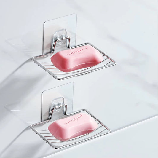 Stainless Steel Wall-Mounted Soap Rack – Punch-Free, Single-Layer Drainable Shelf with Suction Mount.