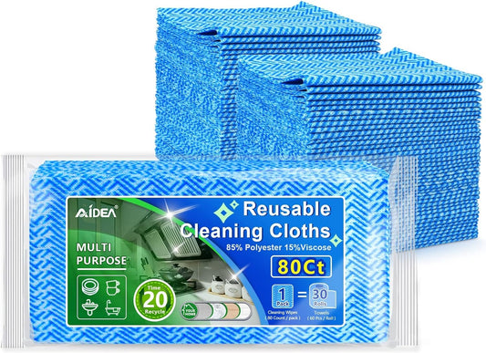 Multi-Purpose Reusable Cleaning Cloths - 80Ct (1 Pack), Domestic Towels, Dish Cloths (12''X24'')