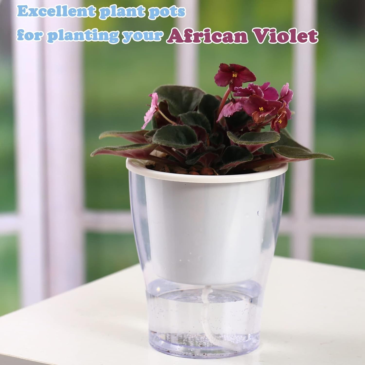 3-Pack 7" Clear Self-Watering Planters – Wicking Pots for Indoor Plants, Herbs & African Violets (Clear/White)