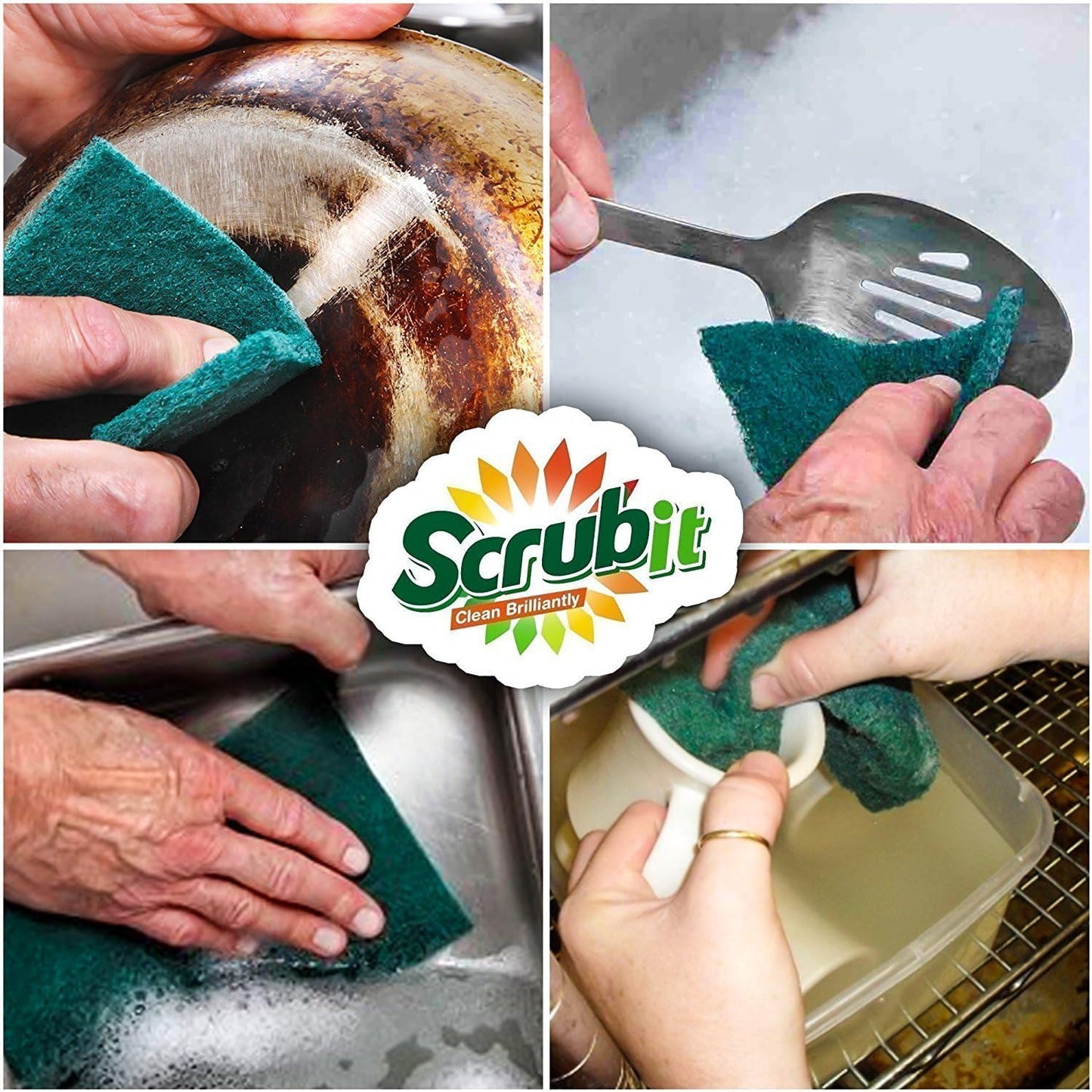 Heavy-Duty Non-Scratch Scouring Pads – Anti-Grease Scrubbers, Reusable (6-Pack, Green).