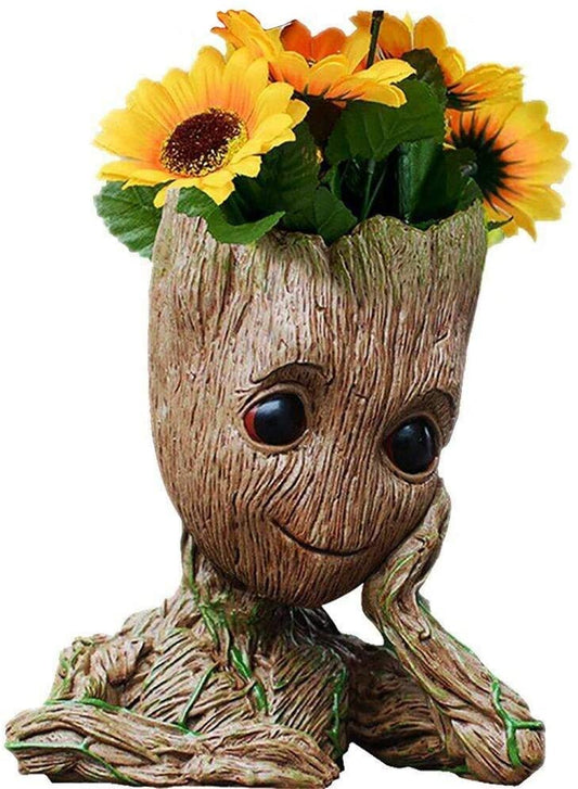 Baby Groot Pen Holder & Succulent Pot – 6" Grayish Brown with Drainage Hole