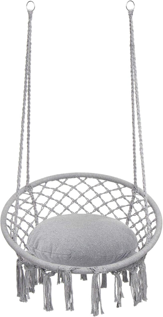 Macrame Hammock Chair Swing – Cotton Rope, 330 lbs Capacity, Indoor/Outdoor (Light Grey)