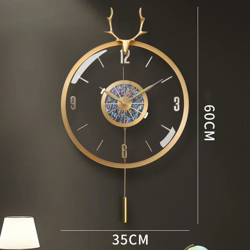 Nordic Modern Luxury Wall Clock Metal Copper Deer Head Creative Large Clocks Wall Home Decor Silent Watch Living Room Gift Ideas