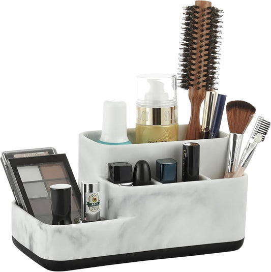 White Marble Toothbrush & Bathroom Organizer – Multi-Functional Countertop Storage.