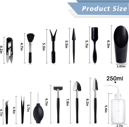 13-Piece Succulent Gardening Tool Set – Mini Transplanting & Care Kit for Small Plants, Black