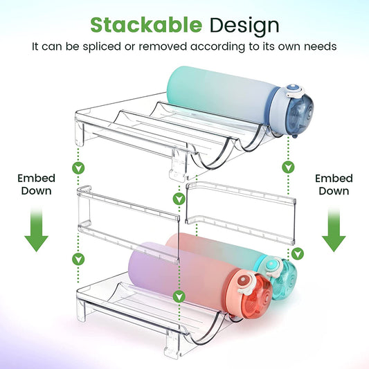 Stackable Water Bottle Organizer – 2-Pack Cabinet Storage Rack for Reusable Bottles & Tumblers