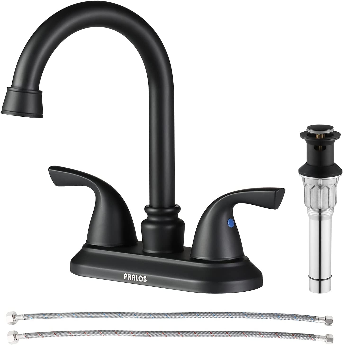 2-Handle Bathroom Faucet – Matte Black, w/ Drain & Supply Lines, NSF cUPC Certified