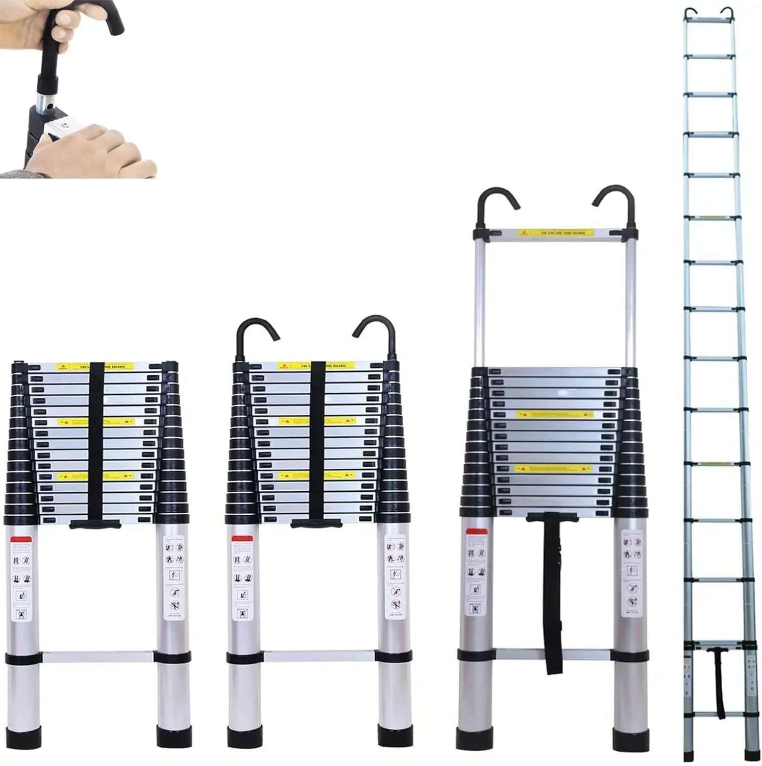 5M Telescopic Ladder with Hooks, 16.5FT Multi-Purpose Folding Aluminium Telescoping Ladder.