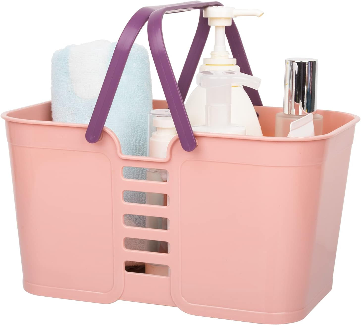 Plastic Storage Baskets with Handles, Storage Bin Shower Caddy Organizer for Bathroom and Kitchen, Pink