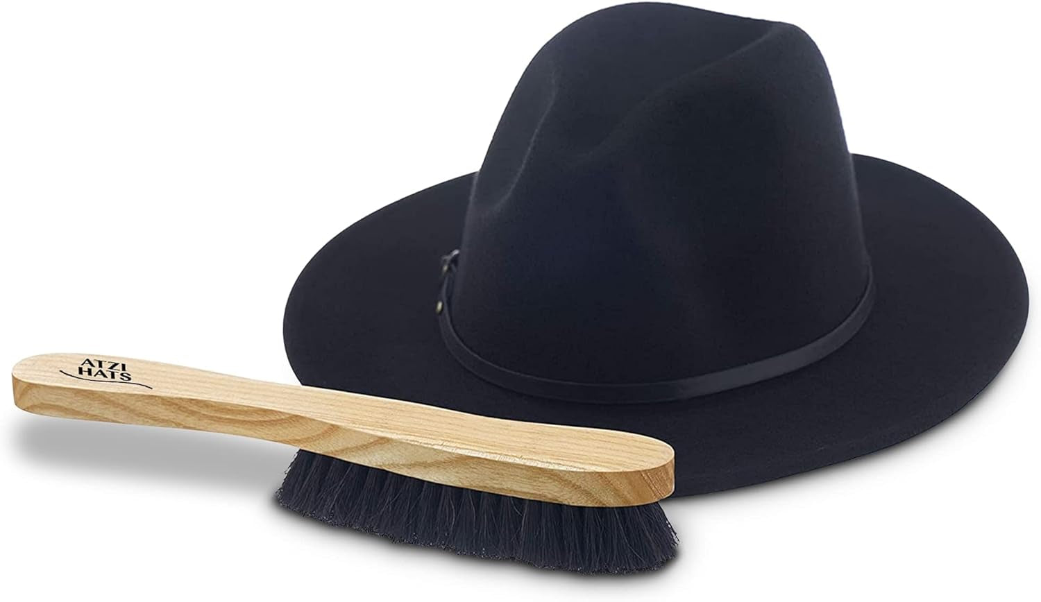 Fedora Hat Brush Lint Remover Duster Brushes for Felt Hats 100% Horse Hair (Black) Wood Brush.