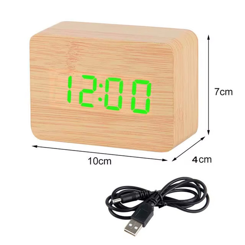 Smart Wooden Alarm Clock – USB/AAA Powered