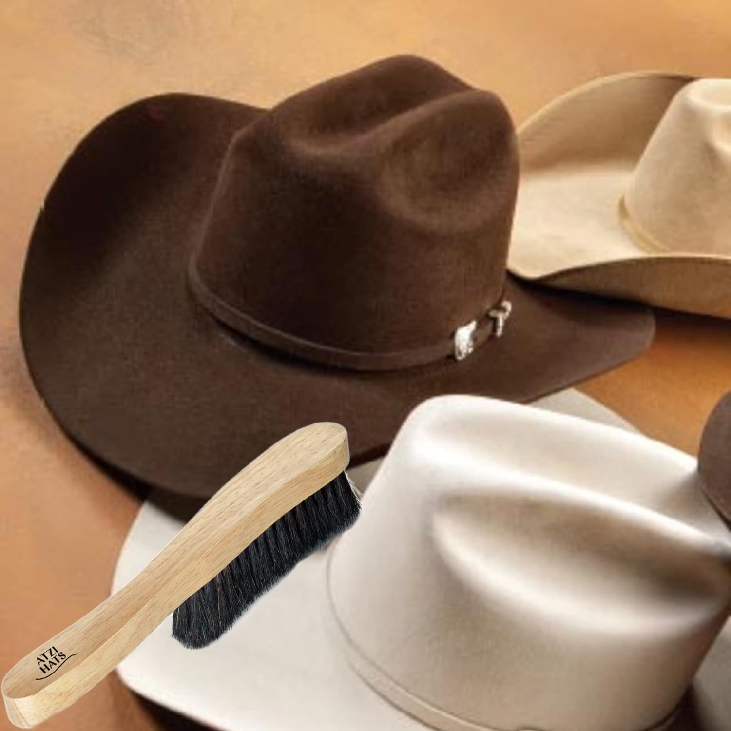 Fedora Hat Brush Lint Remover Duster Brushes for Felt Hats 100% Horse Hair (Black) Wood Brush.
