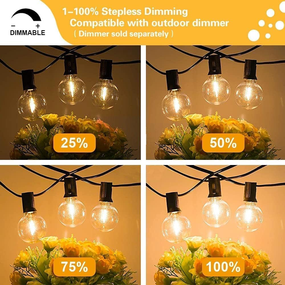 29FT Outdoor Globe String Lights – Waterproof, Shatterproof, 15 Dimmable Bulbs with E12 Base for Patio & Backyard