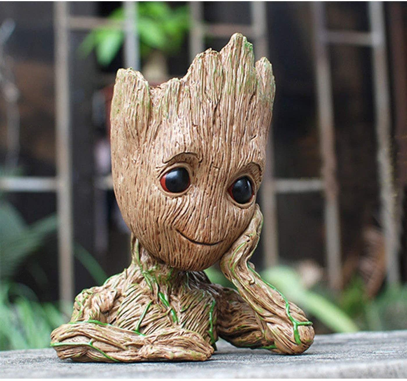 Baby Groot Pen Holder & Succulent Pot – 6" Grayish Brown with Drainage Hole