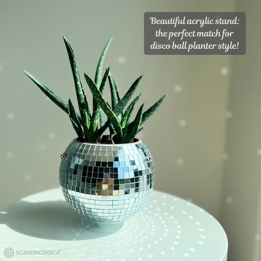6" Silver Disco Ball Planter – Includes Chain, Macrame Hanger, Stand & Self-Watering Insert