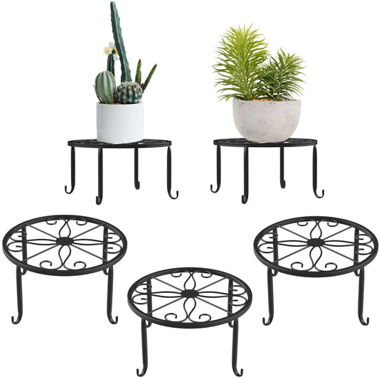 3-Pack Metal Plant Stands – 9" Heavy-Duty Rustproof Iron Flower Pot Holders for Indoor & Outdoor Use (Black)