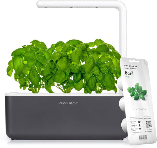 Indoor Herb Garden Kit with Grow Light – Smart Kitchen Planter with 3 Basil Pods (Grey)