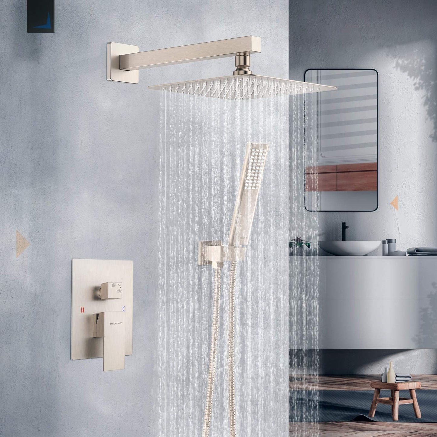 10-Inch Rain Shower System – Brushed Nickel, Handheld Combo with Valve & Mixer.